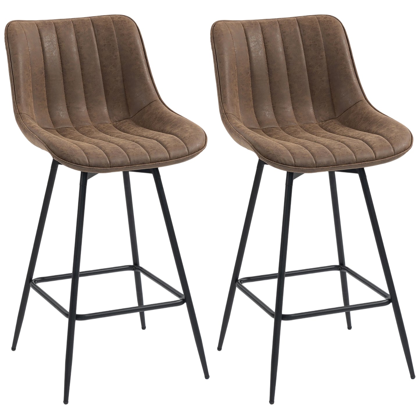 HOMCOM 2-Pack Counter Height Bar Stools, Brown PU Leather, Steel Legs