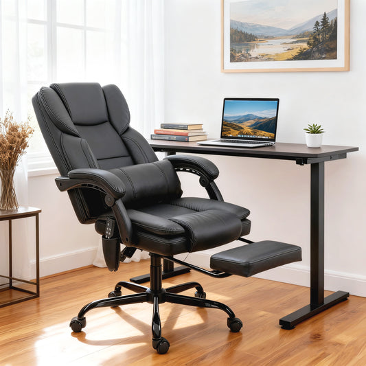 HOMCOM Ergonomic Massage Office Chair with Reclining Footrest, Lumbar Support, Black