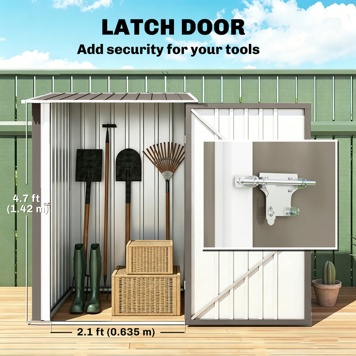 3.3' x 3.4' Lean-to Outdoor Garden Storage Shed, Galvanized Steel with Lockable Door for Patio – Brown And White