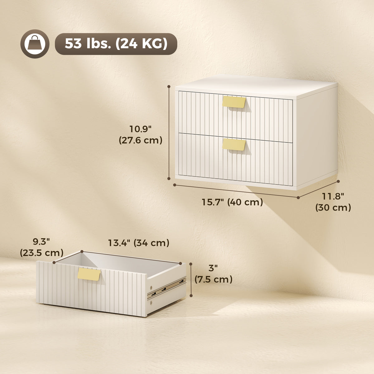 Floating Nightstands with 2 Wave Drawers, Set of 2 – 16"W x 11"H