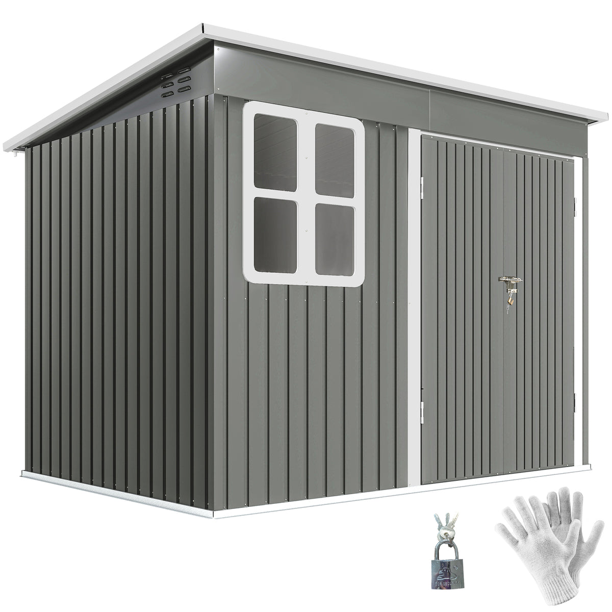 8.5' x 6' Galvanised Steel Outdoor Storage Shed, Garden Shed with Window, Lockable Wide Doors and Air Vents – Grey