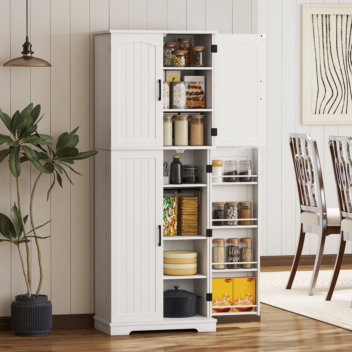 Storage Cabinet with Adjustable Shelves and 8 Door Spice Racks – 24"W x 64"H