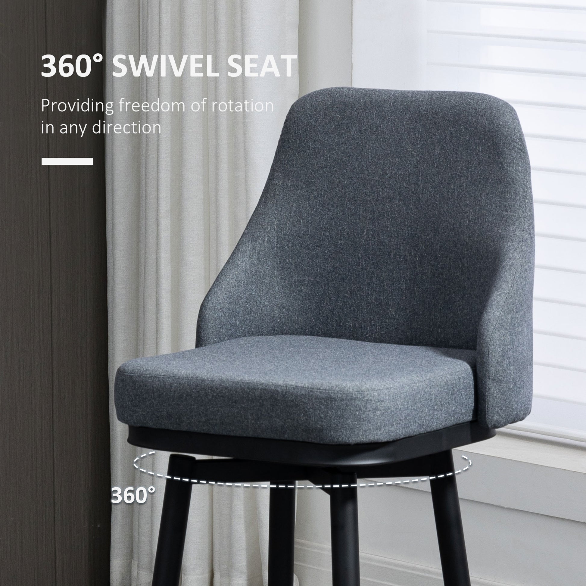 HOMCOM Extra Tall Bar Stools, 360° Swivel, Charcoal Grey