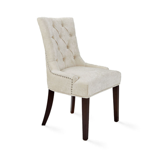 Tufted Wingback Dining Chair, White Faux Leather