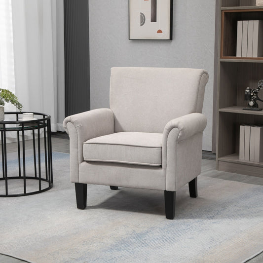 HOMCOM Grey Velvet Accent Chair, Upholstered Single Armchair with Rolled Armrests