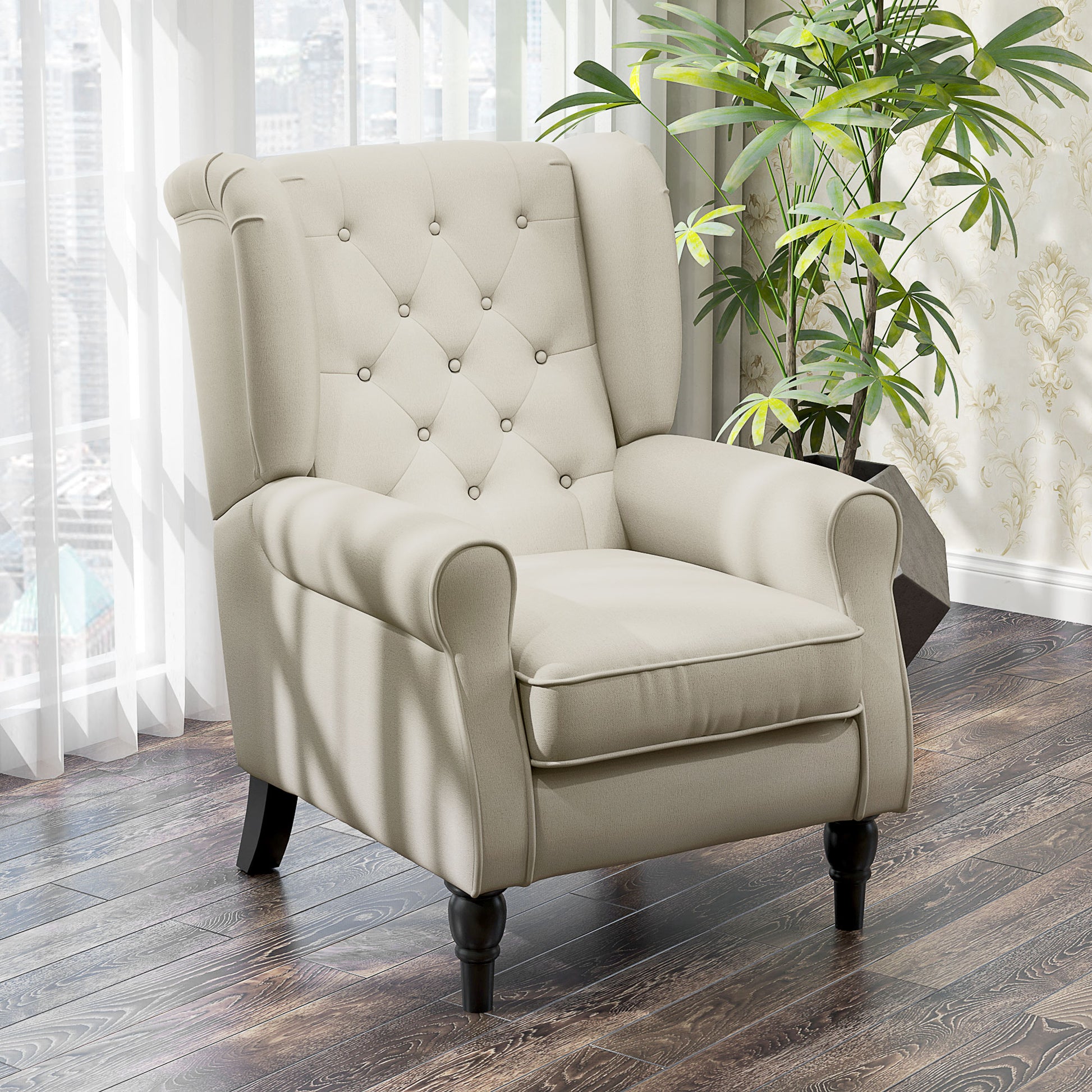 Elegant Cream White Tufted Wingback Accent Chair with Padded Armrests
