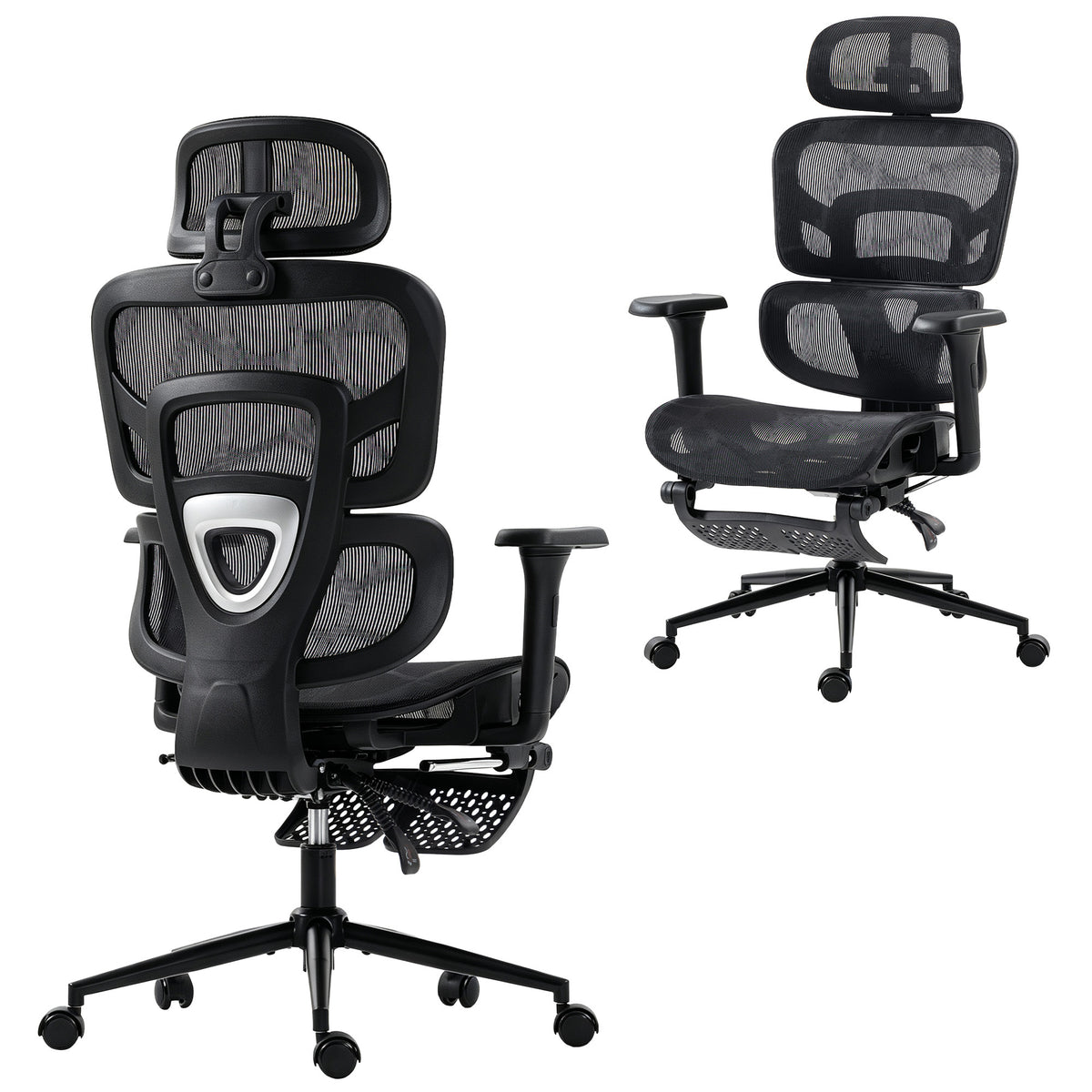 Ergonomic Office Chair with Lumbar Support, 2D Headrest, Mesh Reclining Desk Chair with Footrest, Black