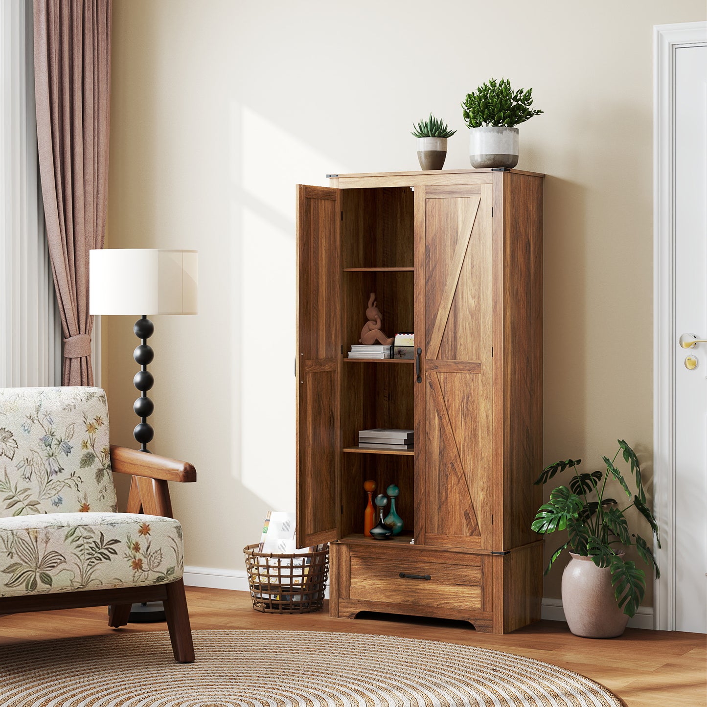 HOMCOM 72" Farmhouse Pantry Cabinet with Adjustable Shelves, Brown