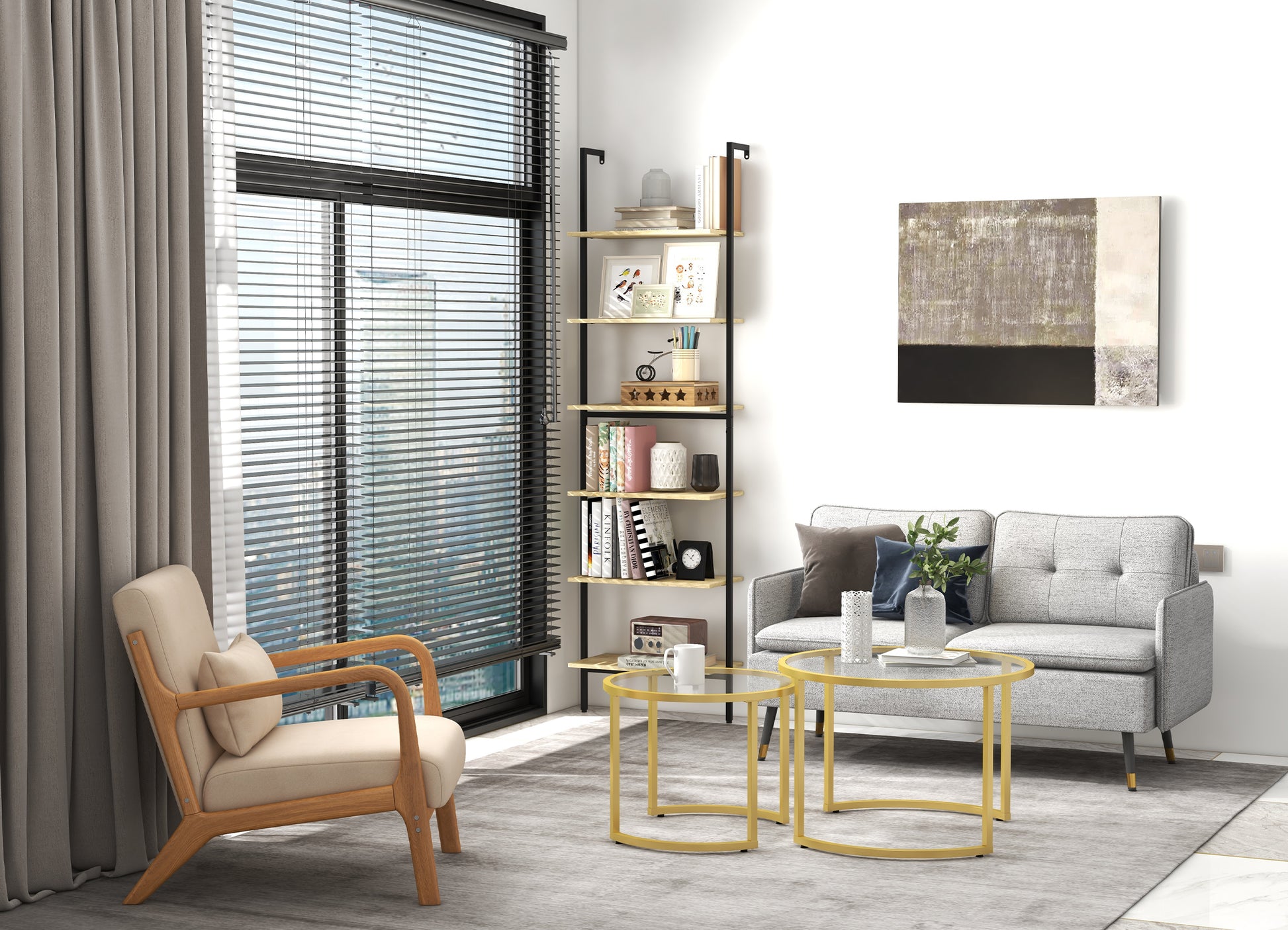 HOMCOM Modern Round Nesting Coffee Table Set - Tempered Glass & Gold Steel Frame