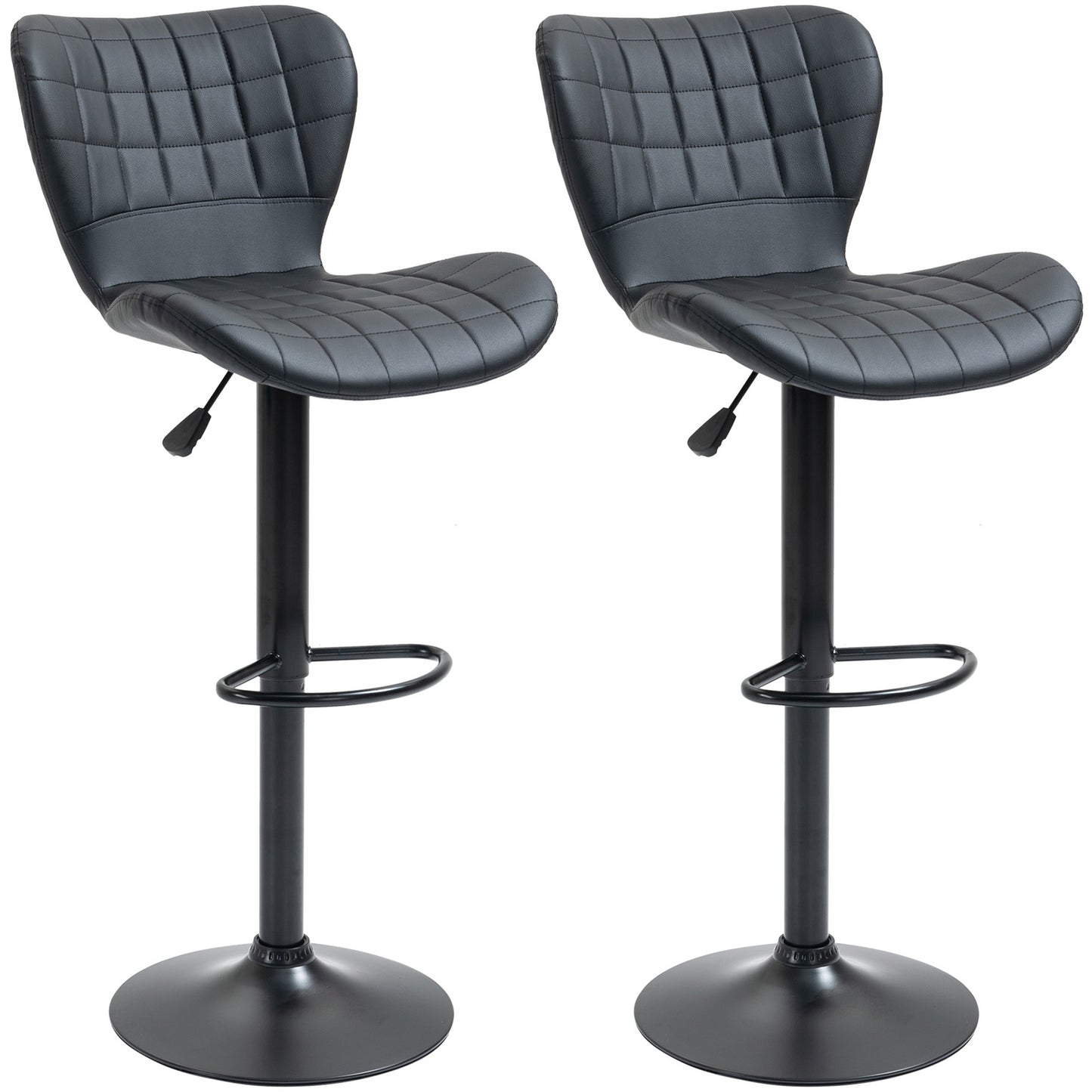 HOMCOM Adjustable Swivel PU Leather Bar Stools Set of 2 with Backrest & Footrest, Black