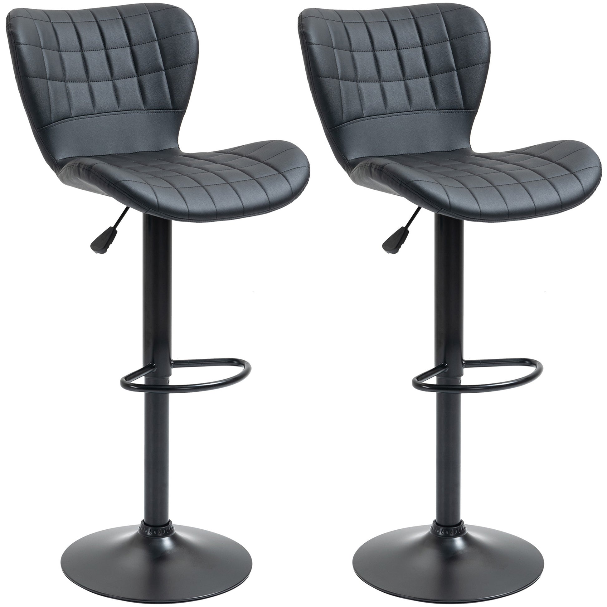 HOMCOM Adjustable Swivel PU Leather Bar Stools Set of 2 with Backrest & Footrest, Black