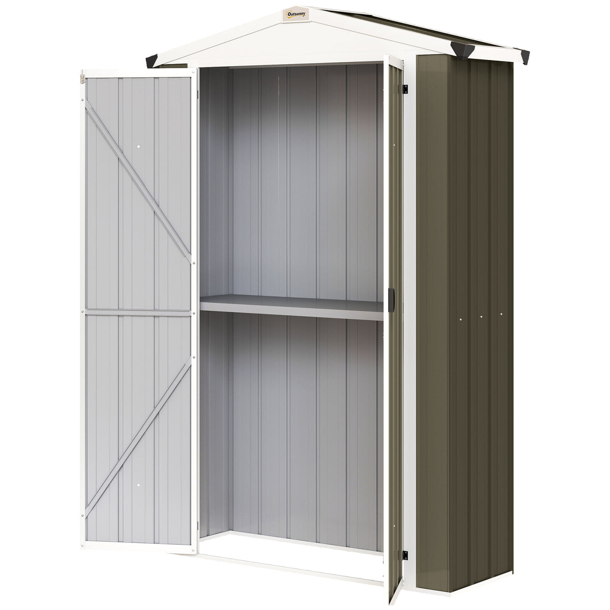 Outdoor Storage Shed Apex Roof Metal Garden Shed with Shelf for Backyard