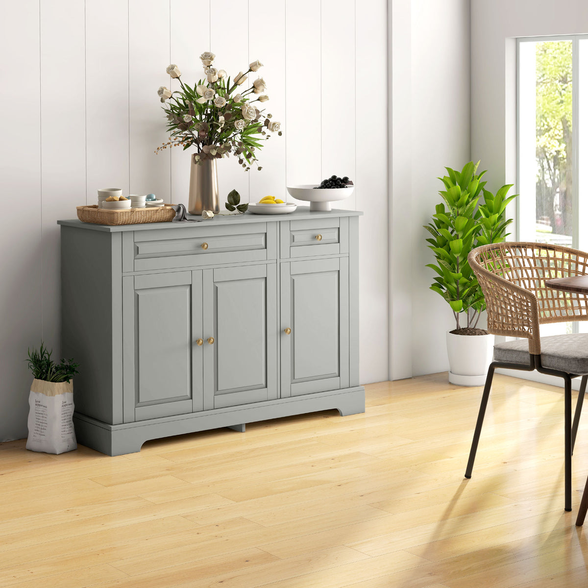 Buffet Cabinet with 2 Drawers and Adjustable Shelves – 45"W x 32"H