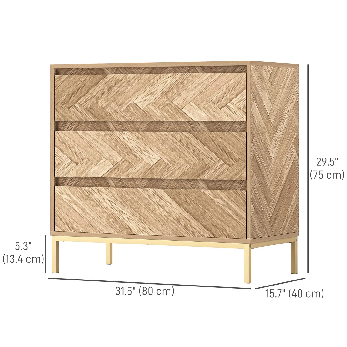 Bedroom Chest of Drawers: 3 Drawer Dresser with Fluted Panels