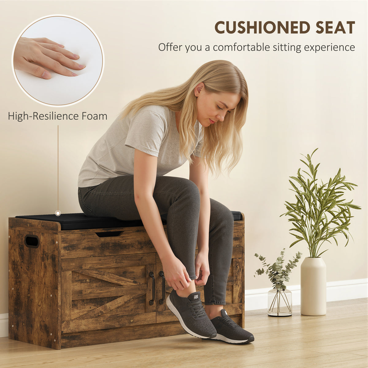 Entryway Shoe Storage Bench with 2-Tier Cabinet – 39"W x 20"H
