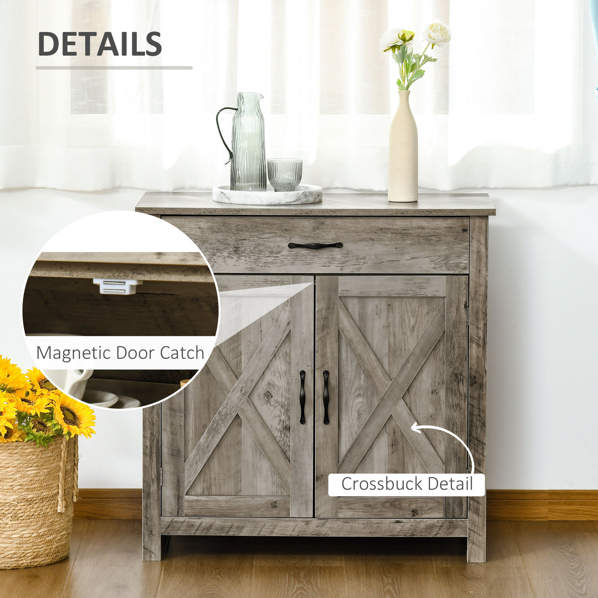 Farmhouse Sideboard Buffet Cabinet with Barn Doors – 32"W x 32"H