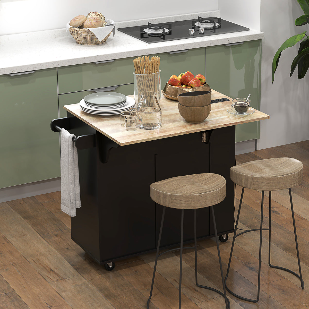 Kitchen Island with Power Outlet and Drop Leaf – 40"W x 33"H