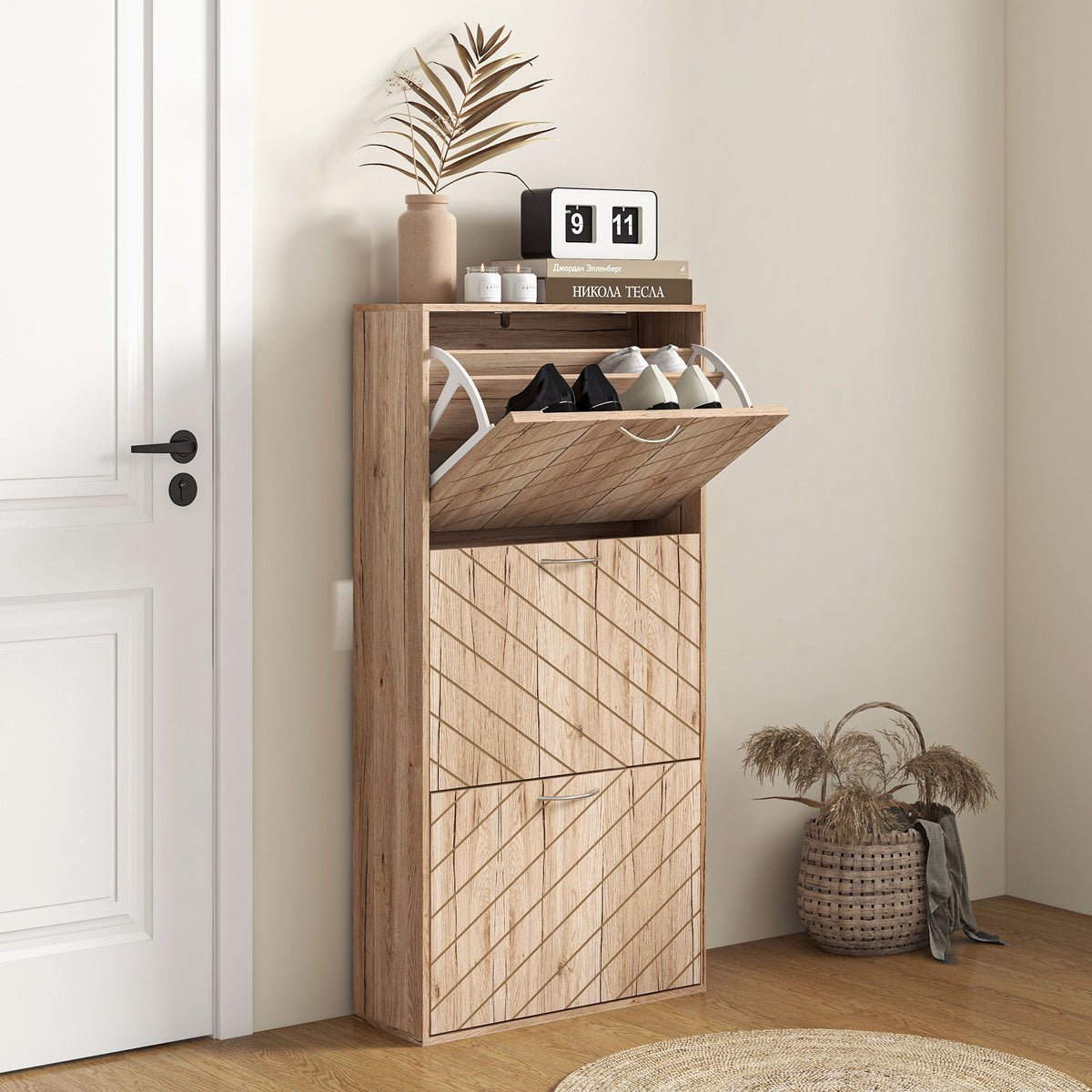 Shoe Storage Cabinet with 3 Flip Drawers – 22"W x 46"H