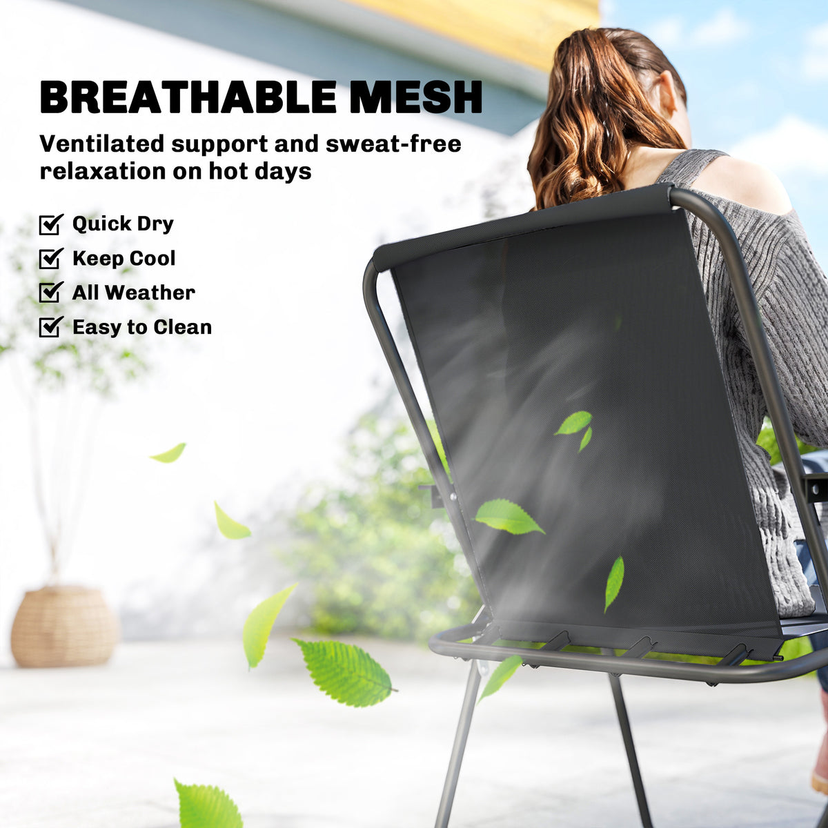8 Piece Patio Table and Chairs Set with Folding Chairs, Tempered Glass Tabletop and Umbrella for Garden – Black