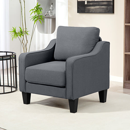 Modern Accent Armchair: Comfortable Linen Upholstered Charcoal Grey Chair with Pocket Spring