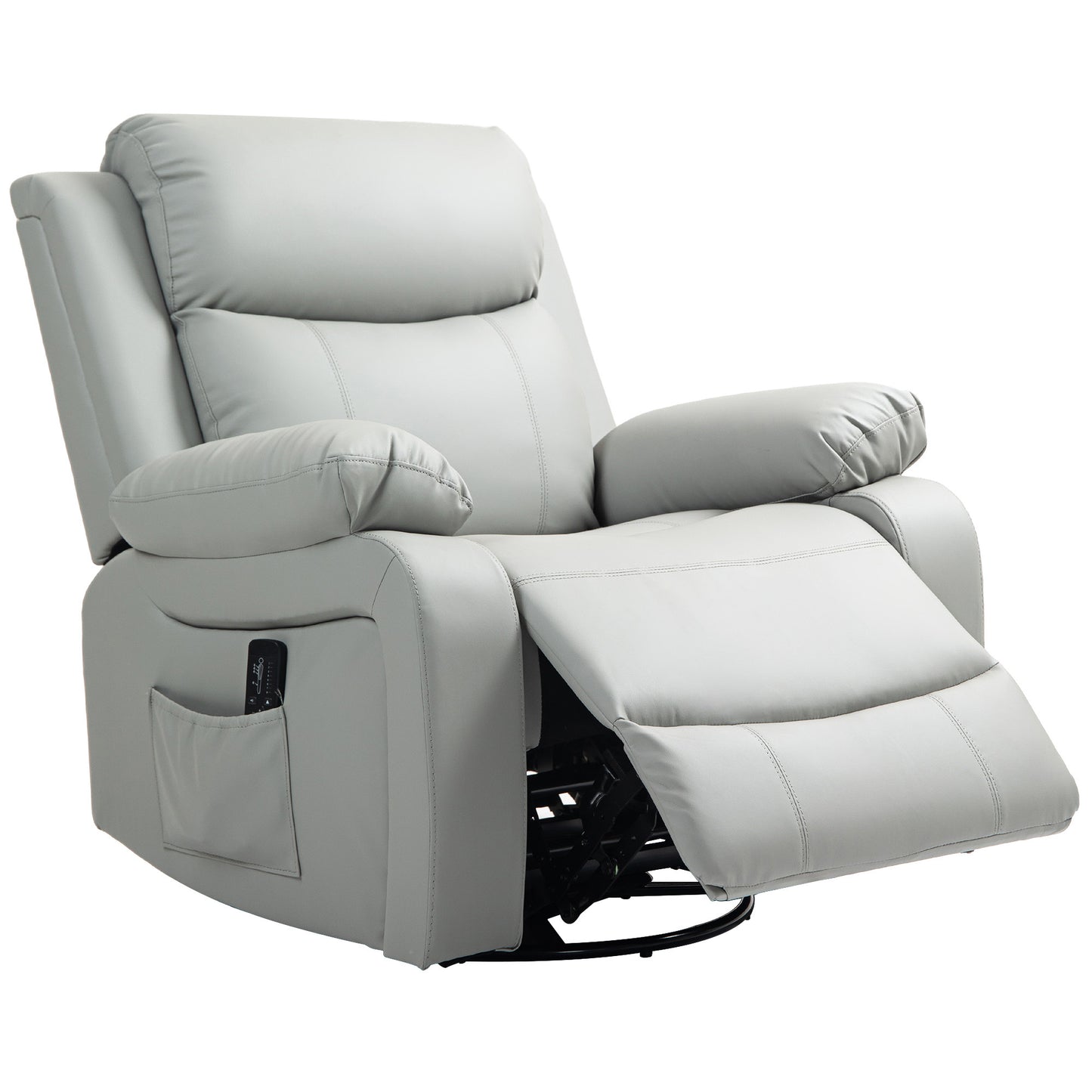 HOMCOM Light Grey PU Leather Massage Recliner Chair with Swivel Base
