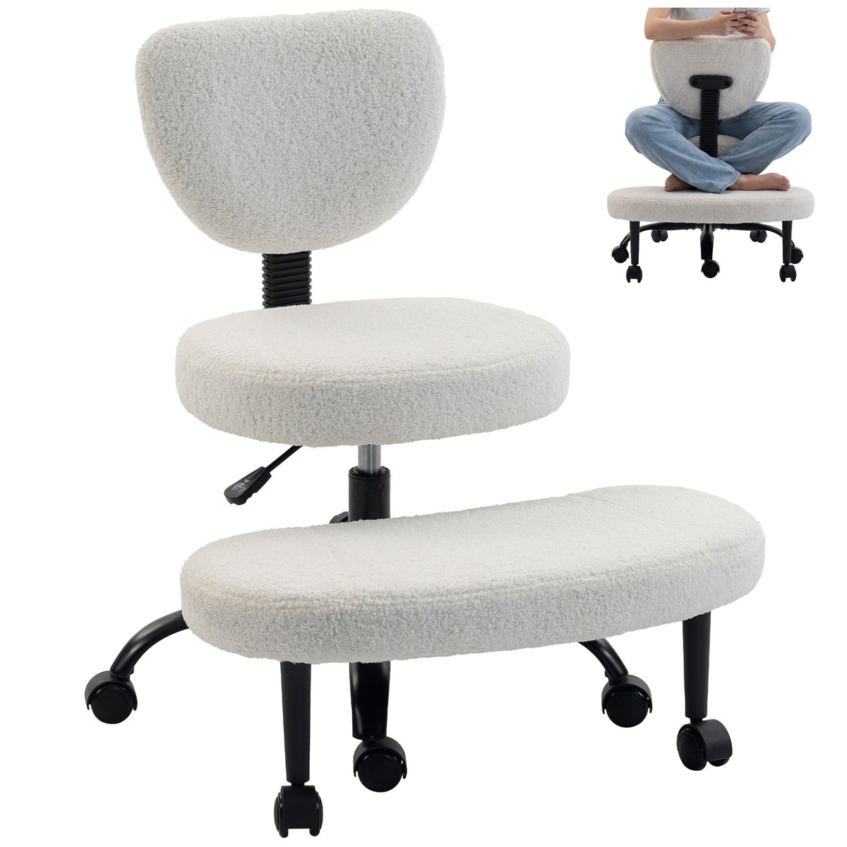 Ergonomic Cross Legged Office Chair with Removable Footrest, Cream