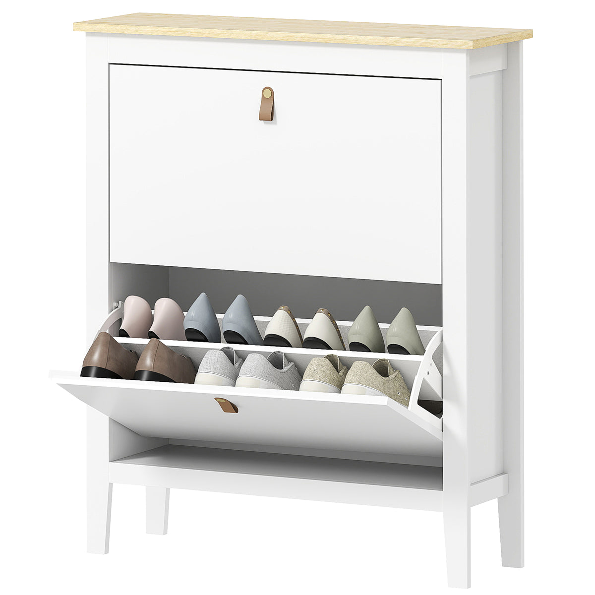 Narrow Shoe Cabinet with 2 Flip Drawers – 31"W x 38"H