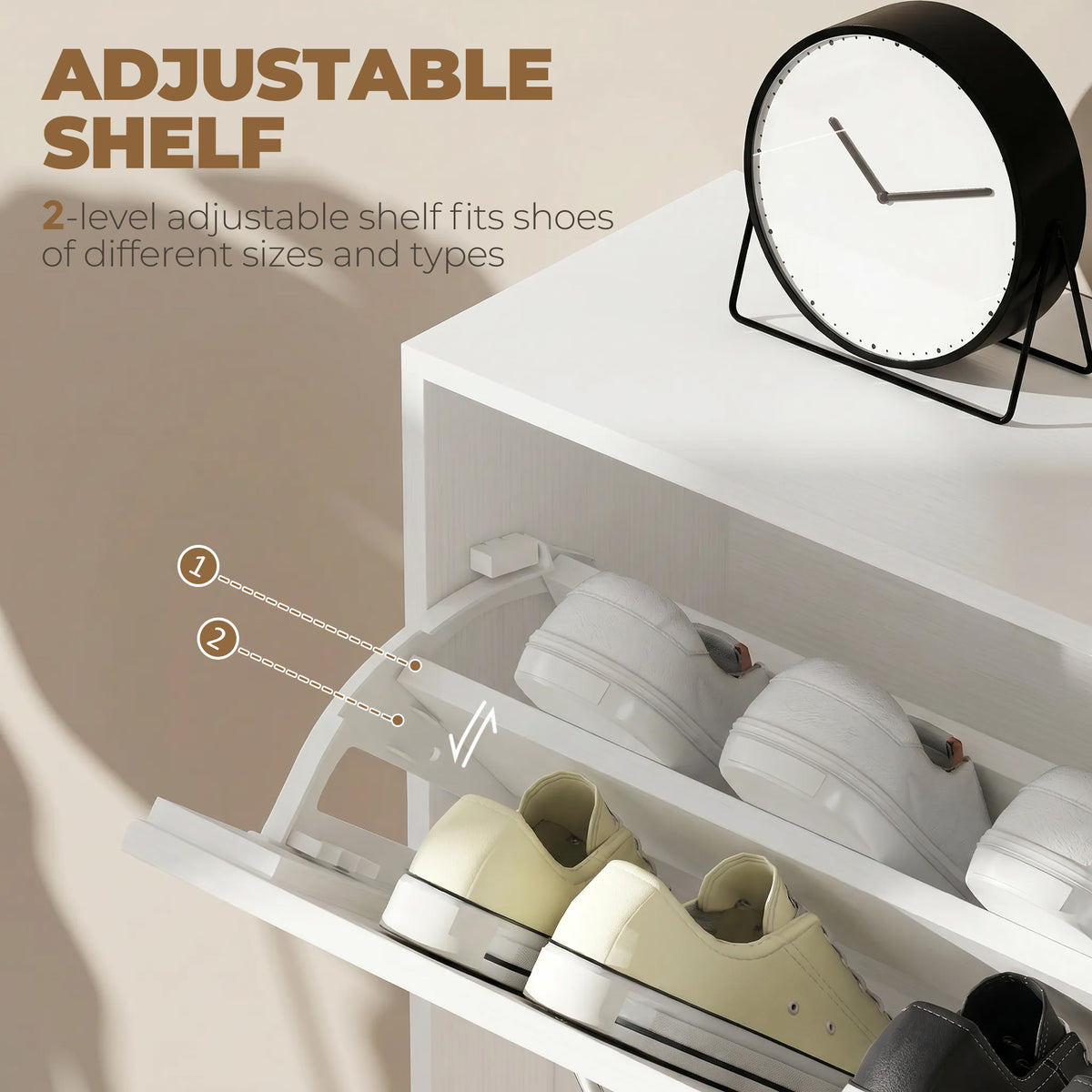 Shoe Storage Cabinet with 3 Flip Drawers – 22"W x 46"H