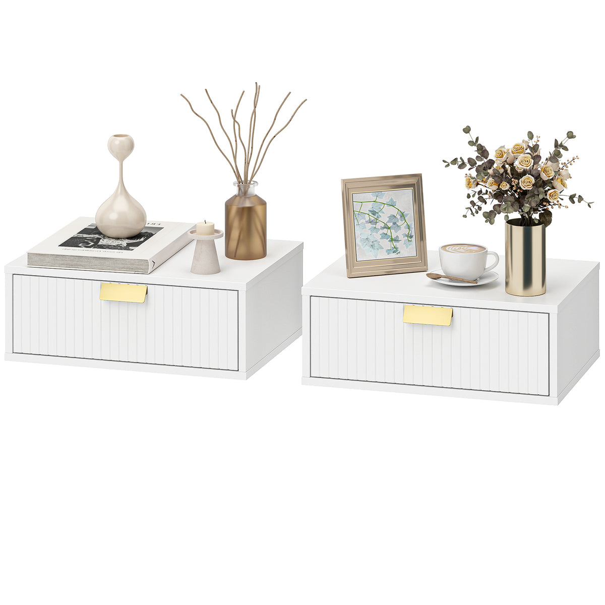 Floating Nightstands with Wave Drawer, Set of 2 – 16"W x 6"H