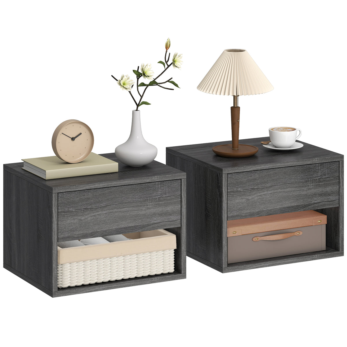 Floating Nightstands with Drawer, Set of 2 – 16"W x 11"H
