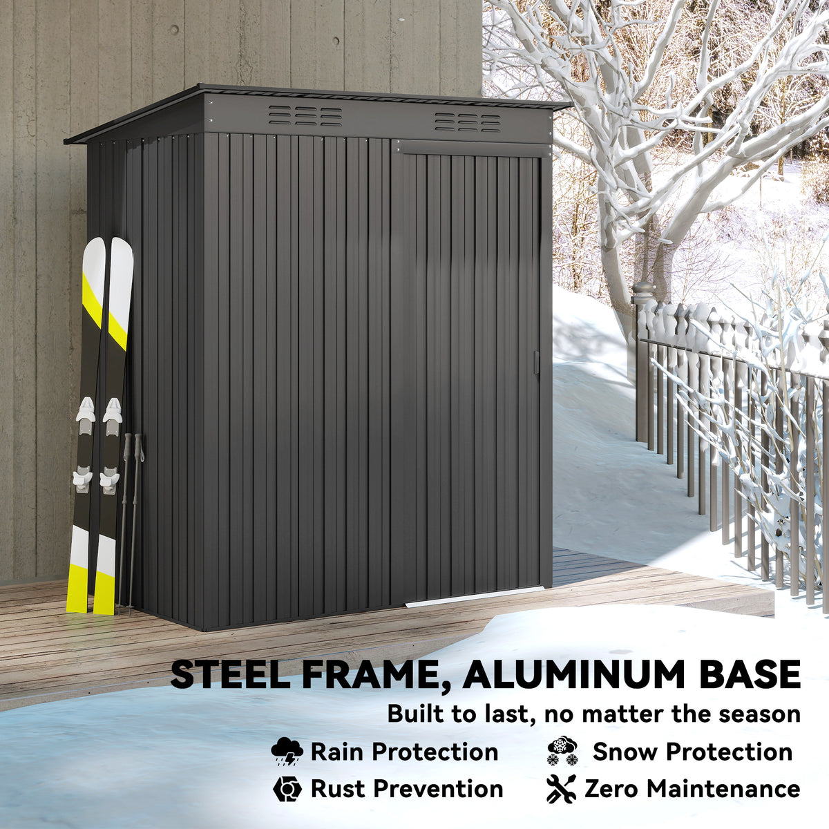 5.2' x 3.5' Outdoor Storage Shed, Easy to Assemble Metal Garden Shed, for Backyard, Lawn, Patio – Dark Grey