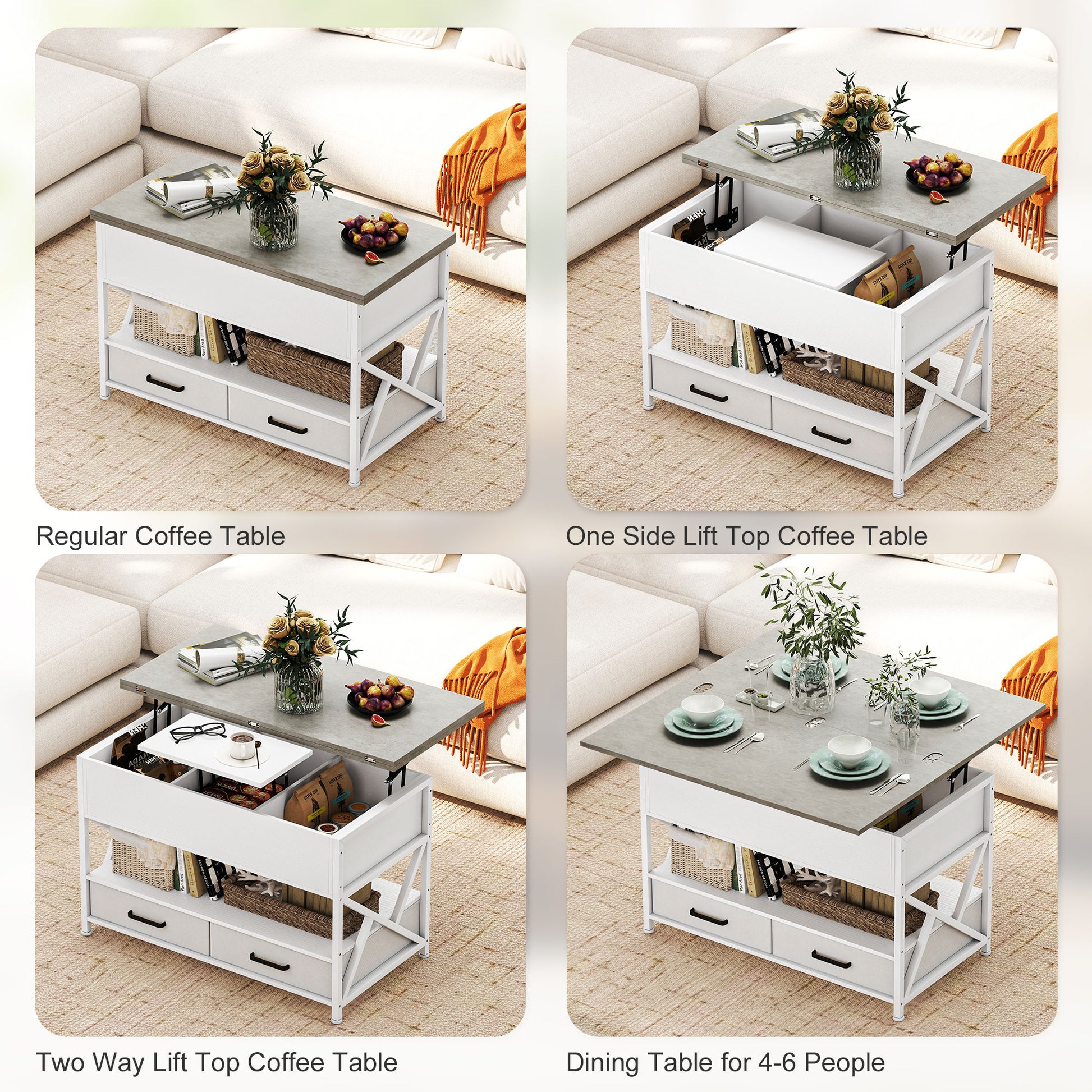HOMCOM Modern Lift-Top Coffee Table with Fabric Drawers and Hidden Storage