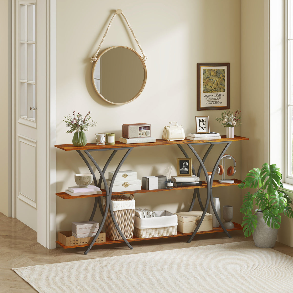 71" 3-Tier Industrial Console Table