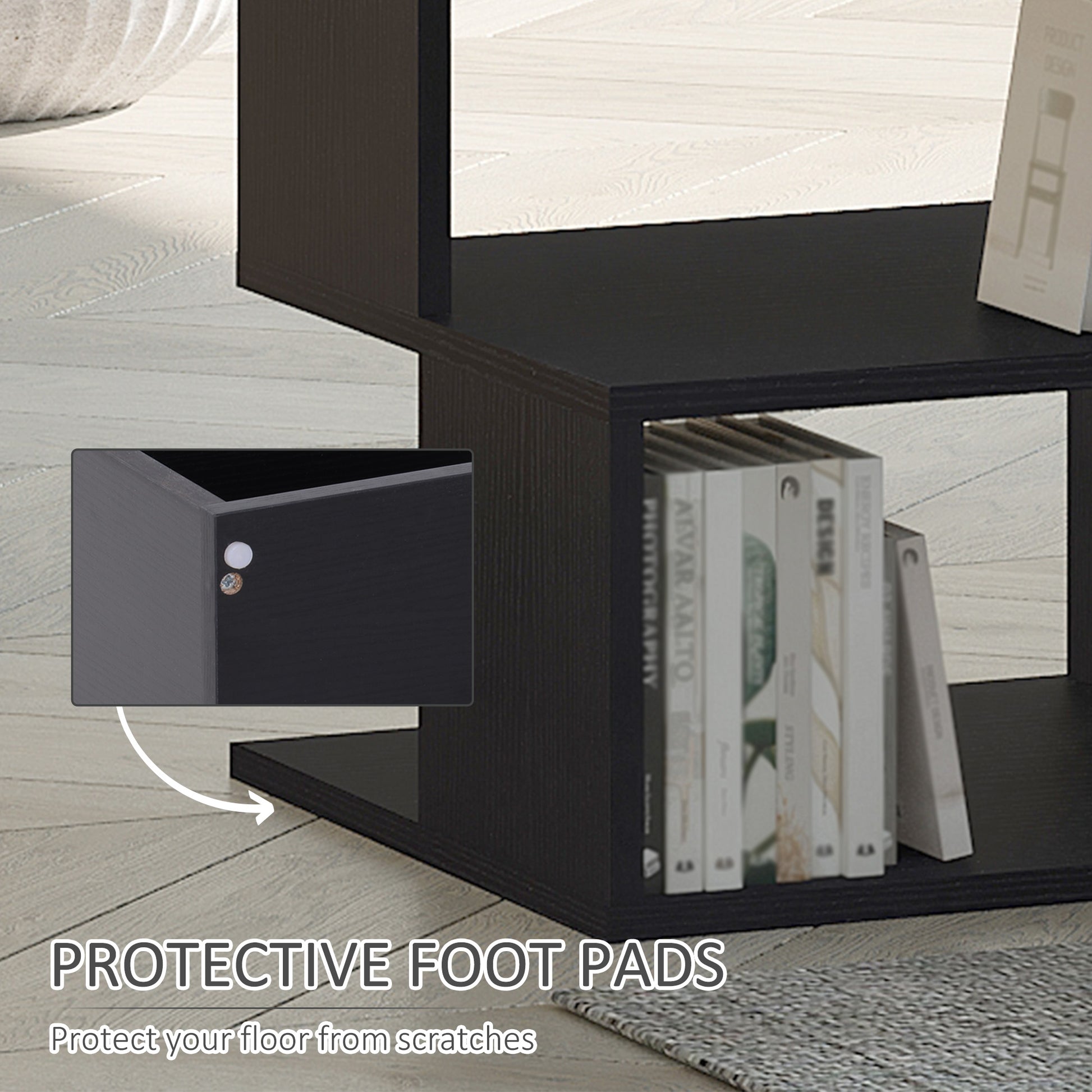 Modern Square 3-Tier Wood Coffee Side End Table with Storage Shelves Black