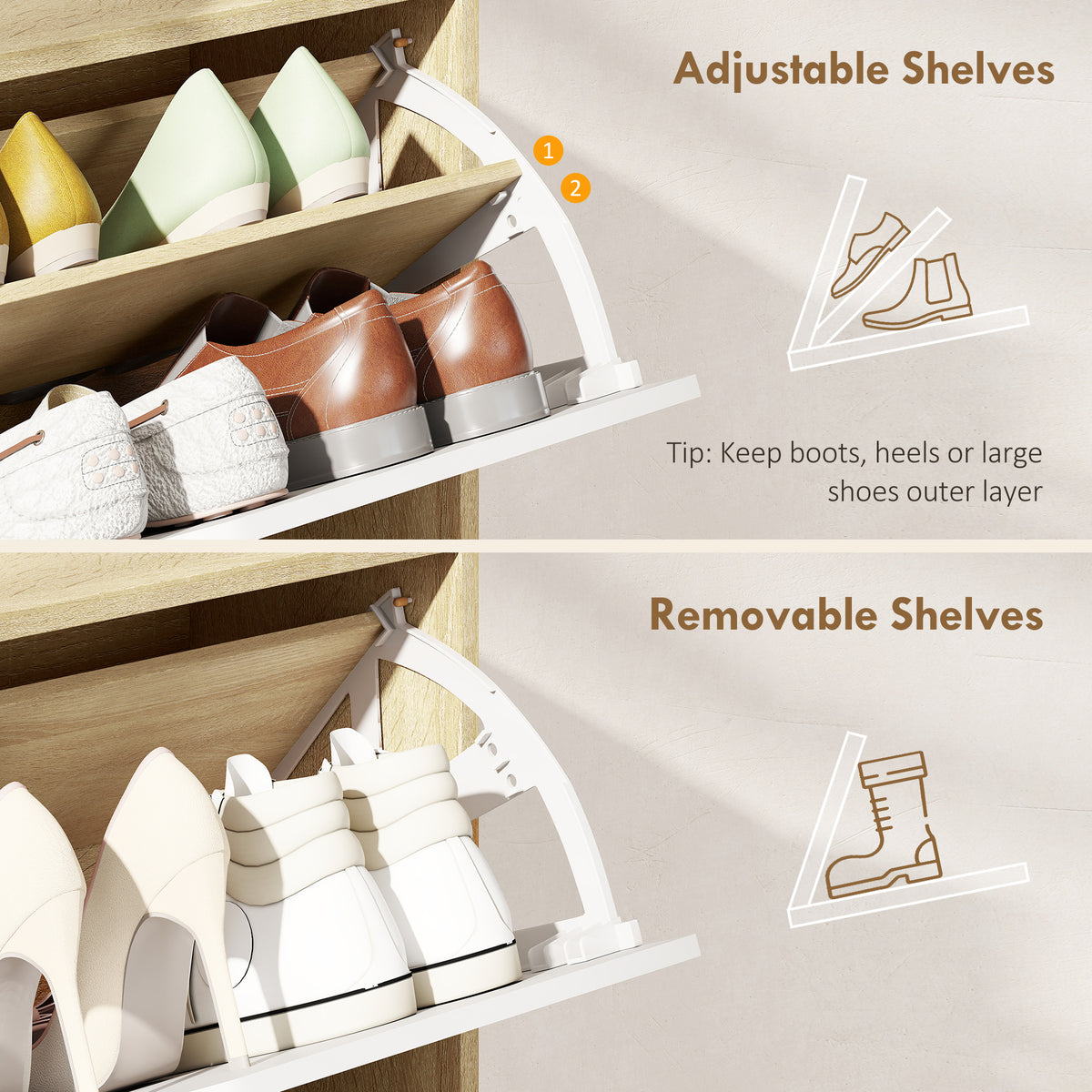 Narrow Shoe Cabinet with 4 Flip Drawers – 41"W x 34"H