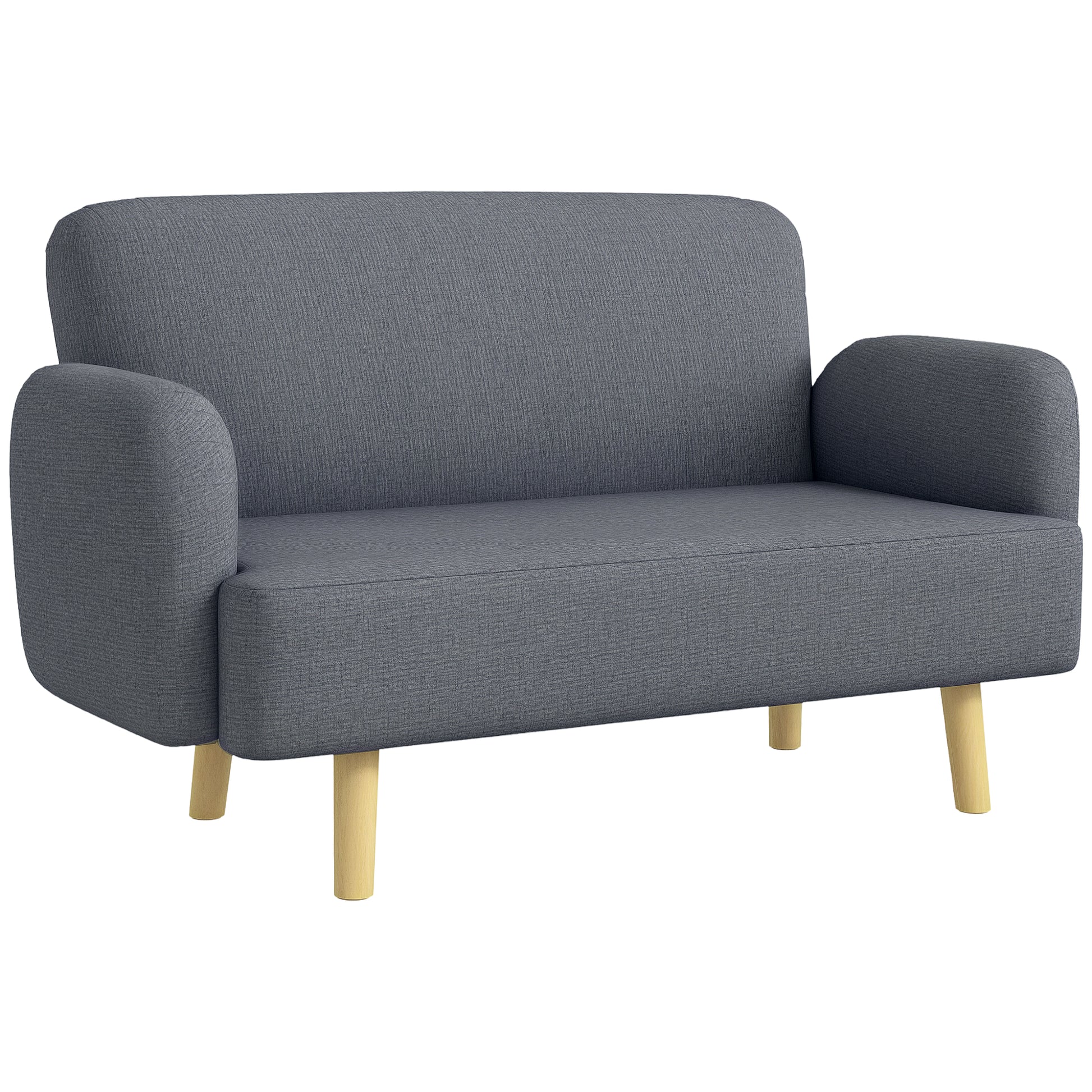 HOMCOM Grey Velvet 2-Seater Loveseat, Thick Padded Small Sofa with Wood Legs
