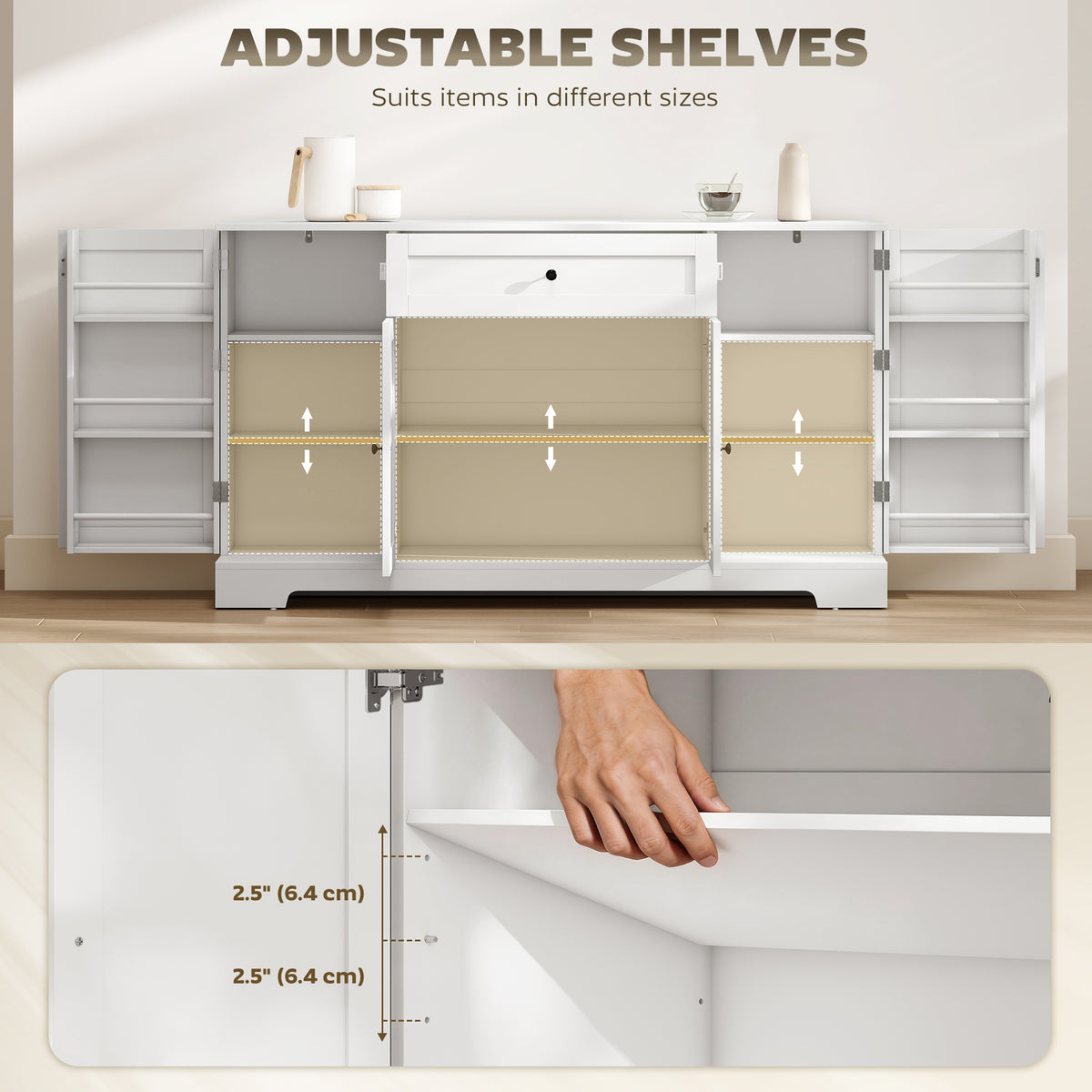 Modern Kitchen Storage Cabinet with Drawer – 55"W x 31"H