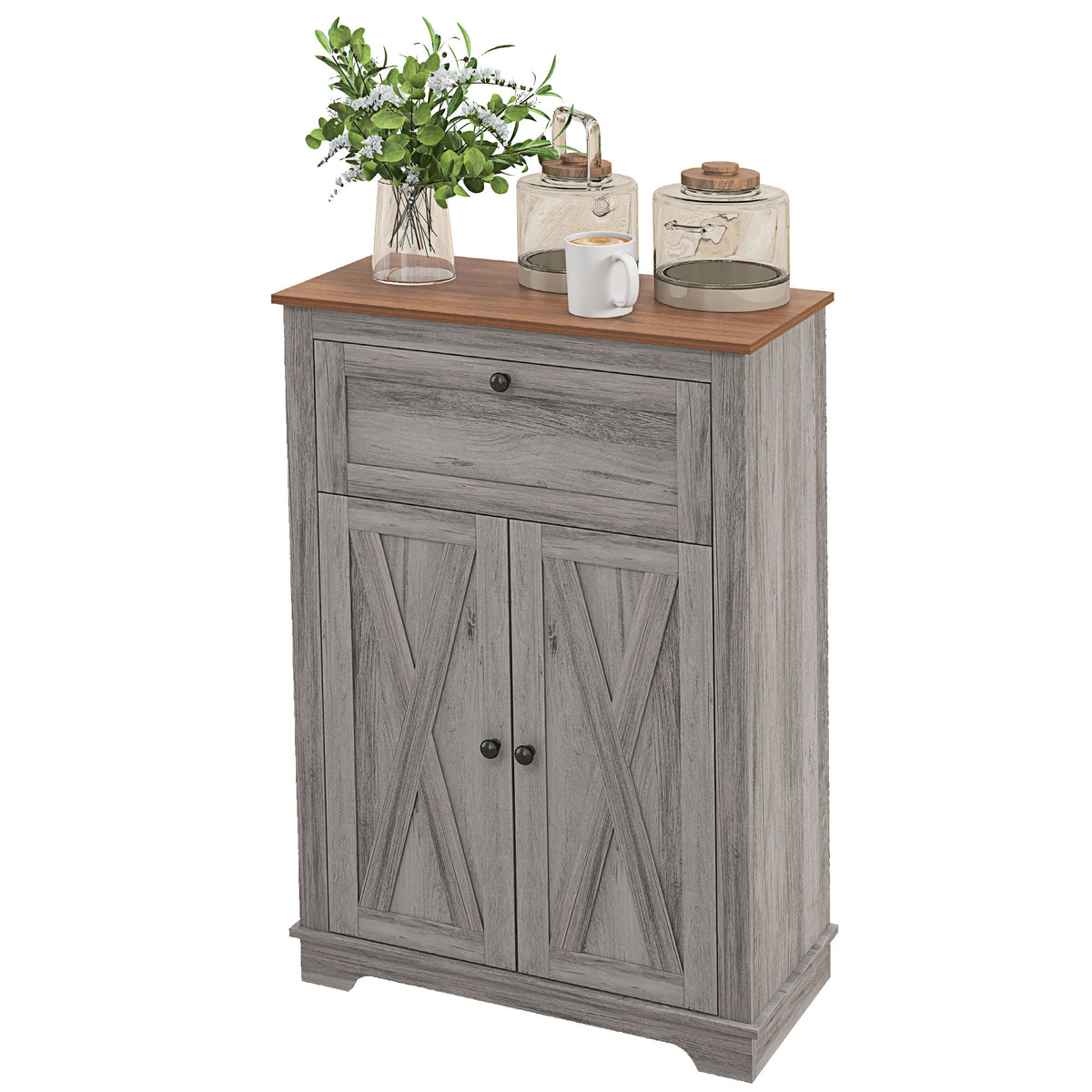 Farmhouse Storage Cabinet with Doors and Drawer – 24"W x 34"H