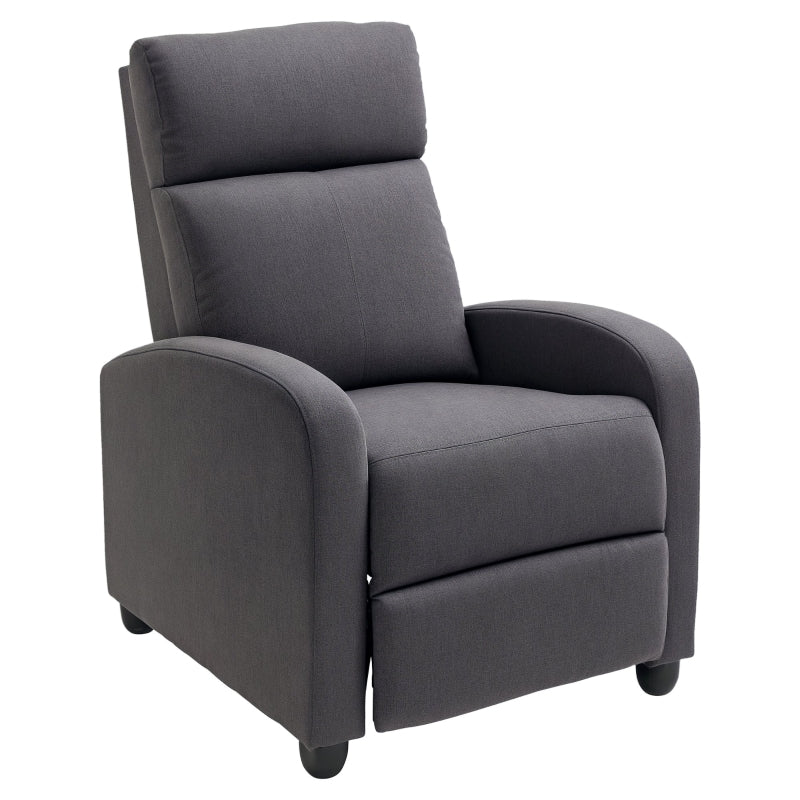 HOMCOM Manual Fabric Recliner Armchair, Padded Single Sofa, Dark Grey
