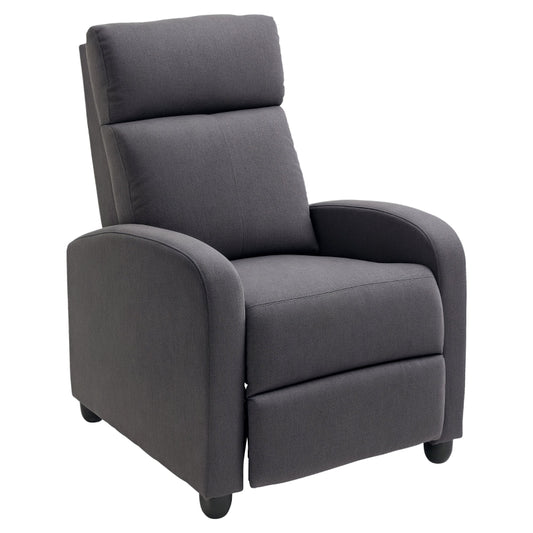 HOMCOM Manual Fabric Recliner Armchair, Padded Single Sofa, Dark Grey