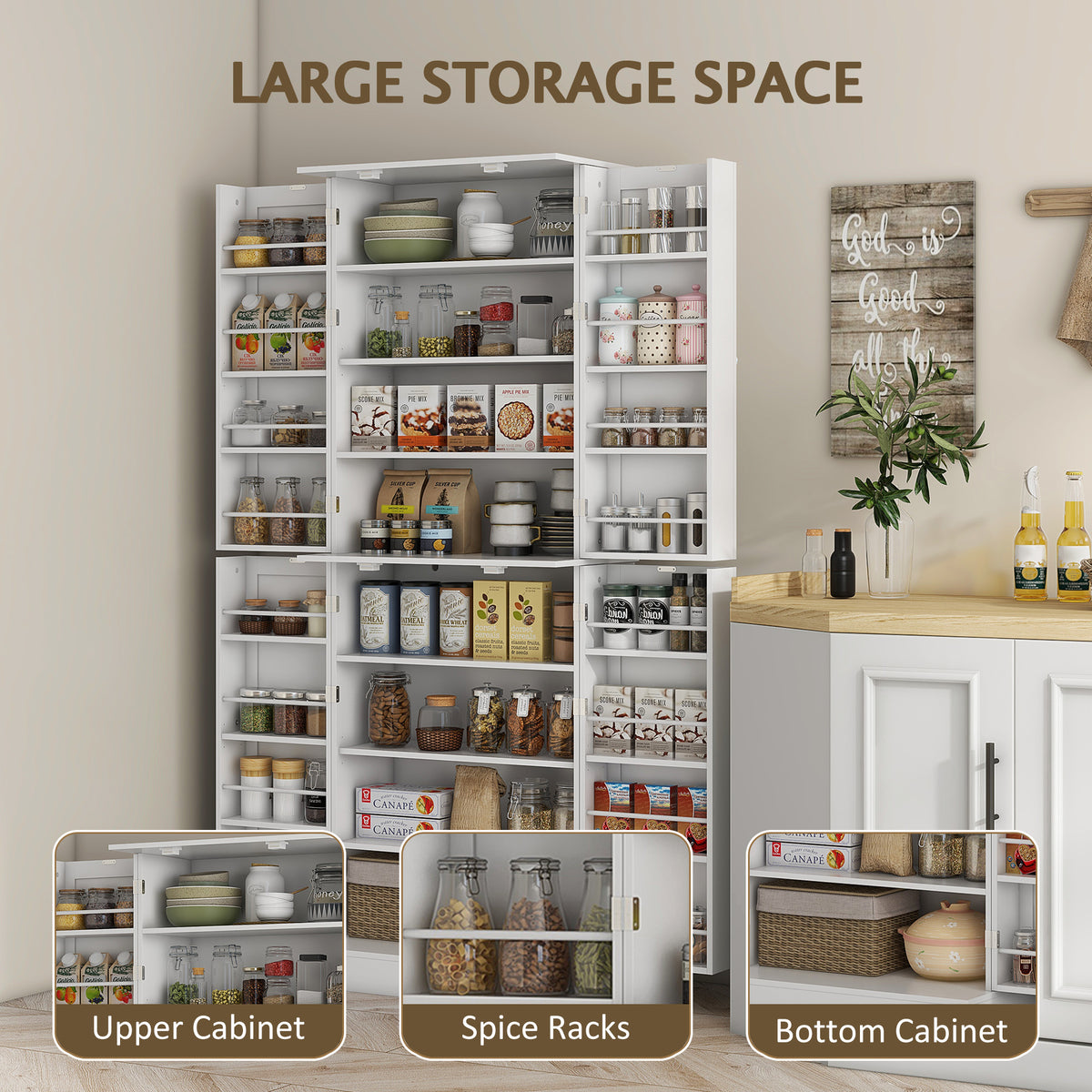 Kitchen Pantry Cabinet with 4 Doors and 16 Door Shelves – 24"W x 65"H