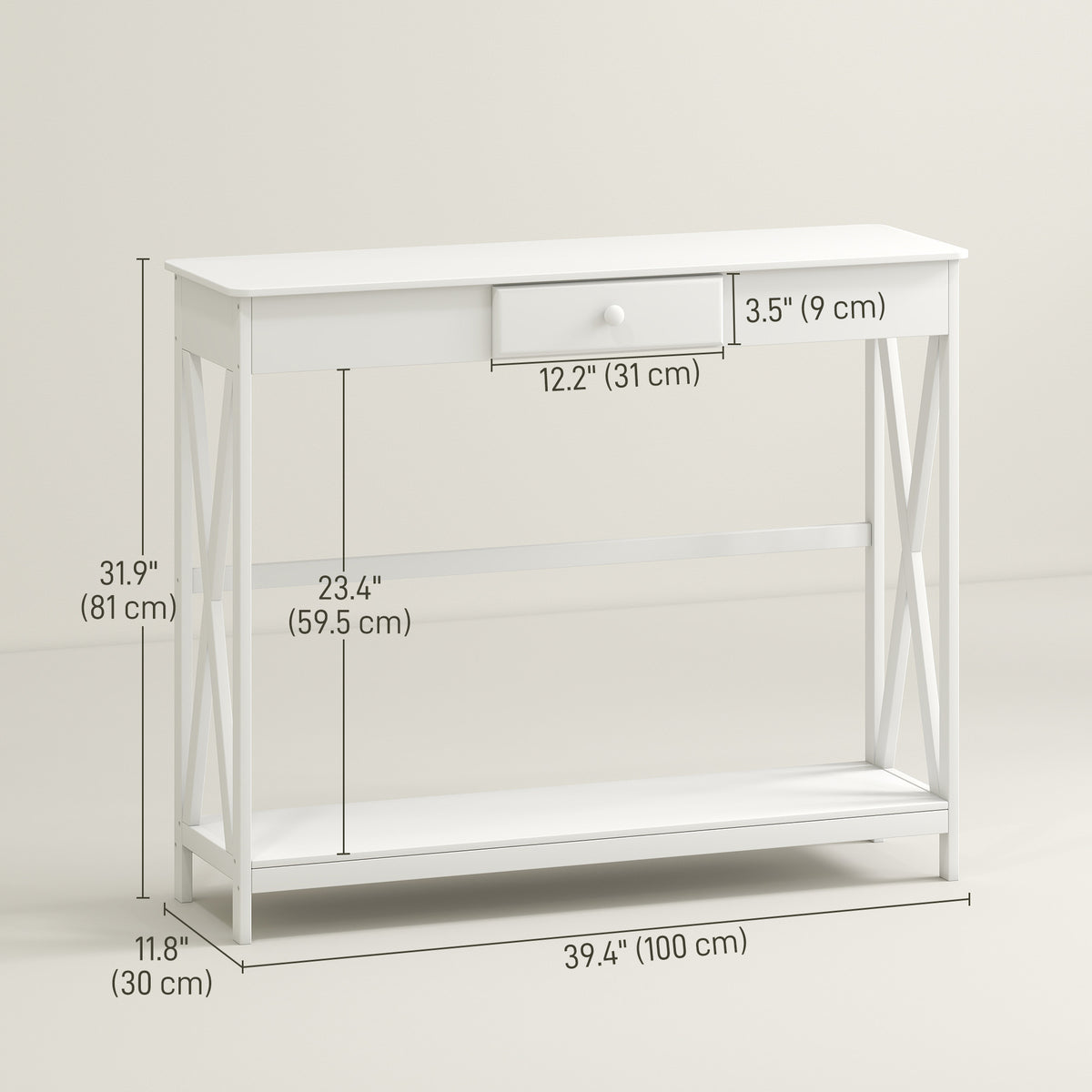 39" 2-Tier X-Design Console Table with Drawer