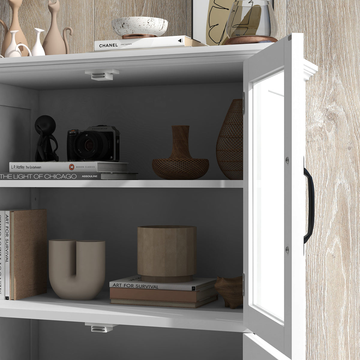 Modern Sideboard Cabinet with Glass Doors – 24"W x 44"H