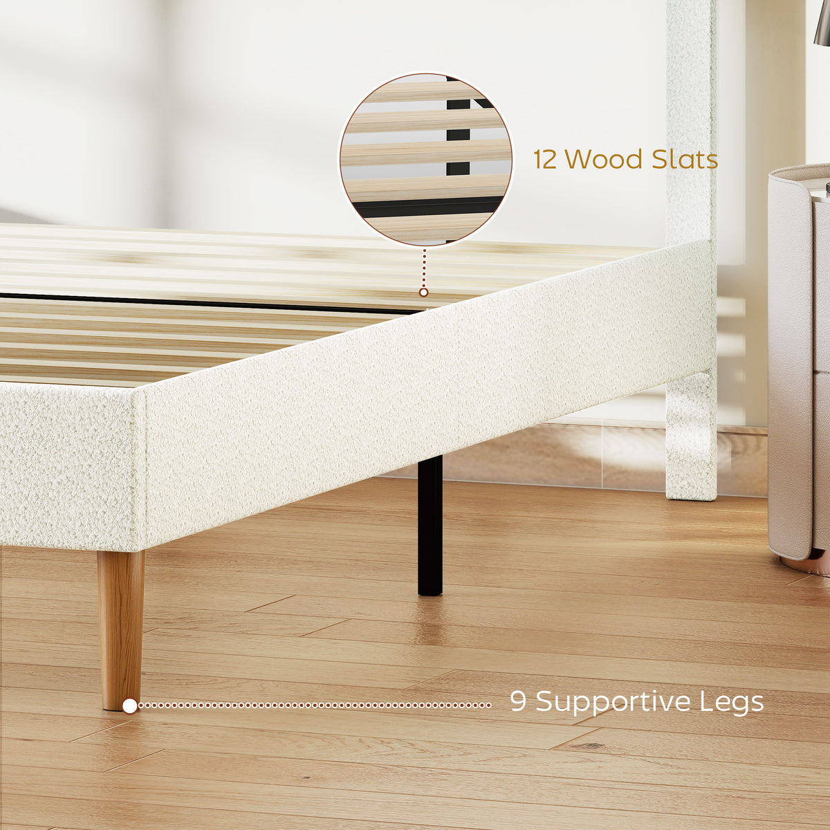 Teddy Fleece Upholstered Bed with Adjustable Headboard