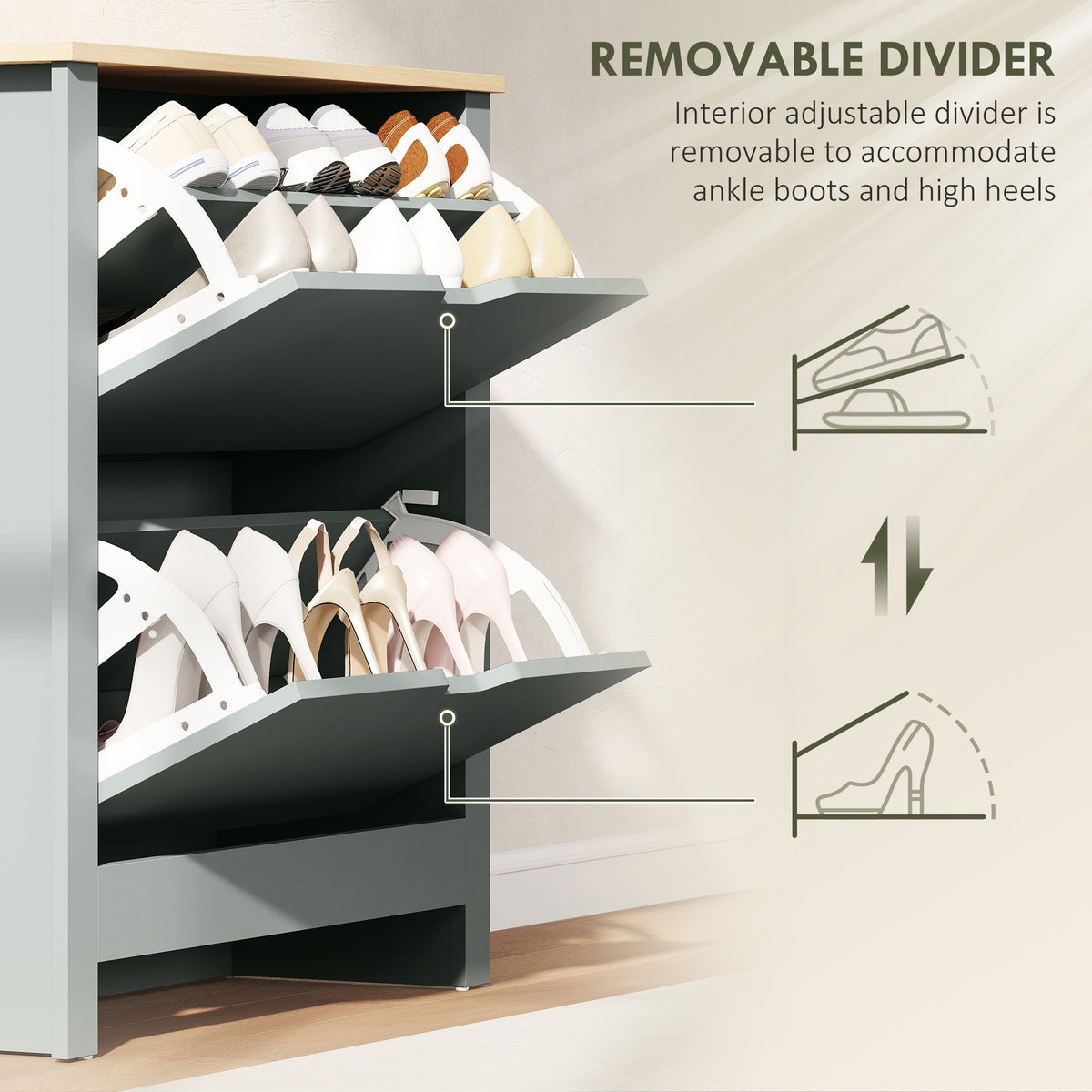 Shoe Storage Cabinet with 2 Flip Drawers – 28"W x 44"H