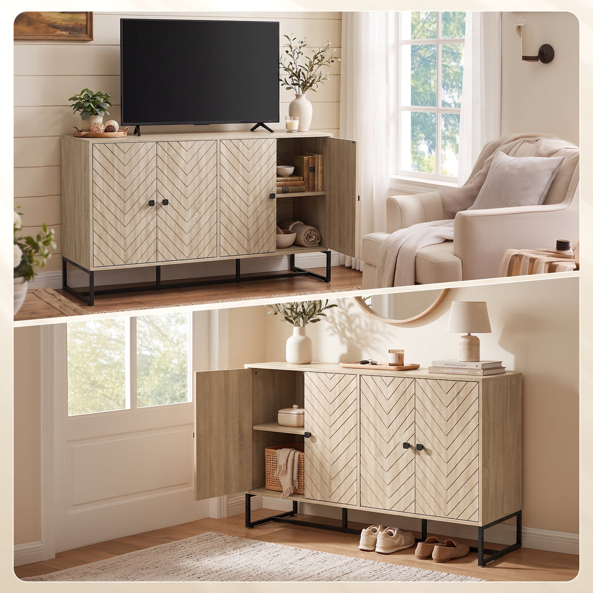55" Sideboard Buffet with Chevron Doors
