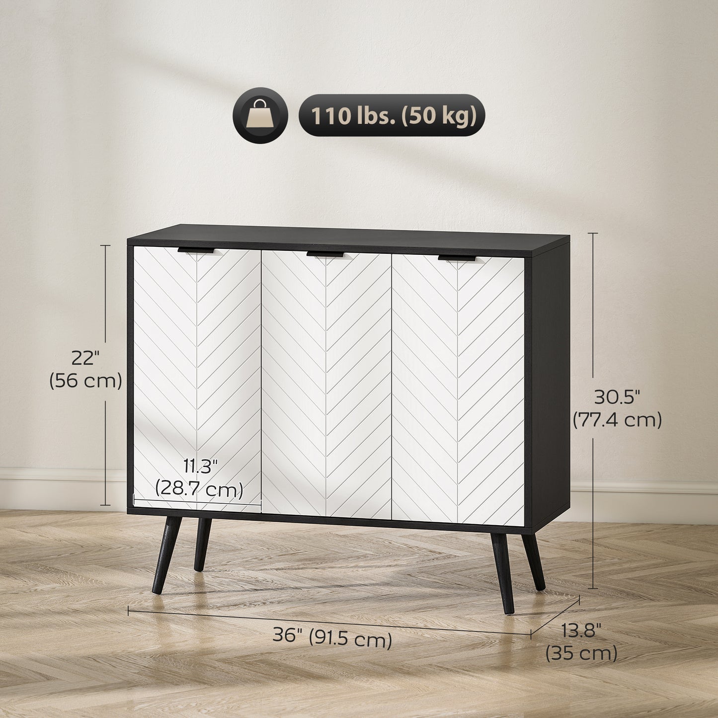 HOMCOM Modern Sideboard Buffet Black with Adjustable Shelves