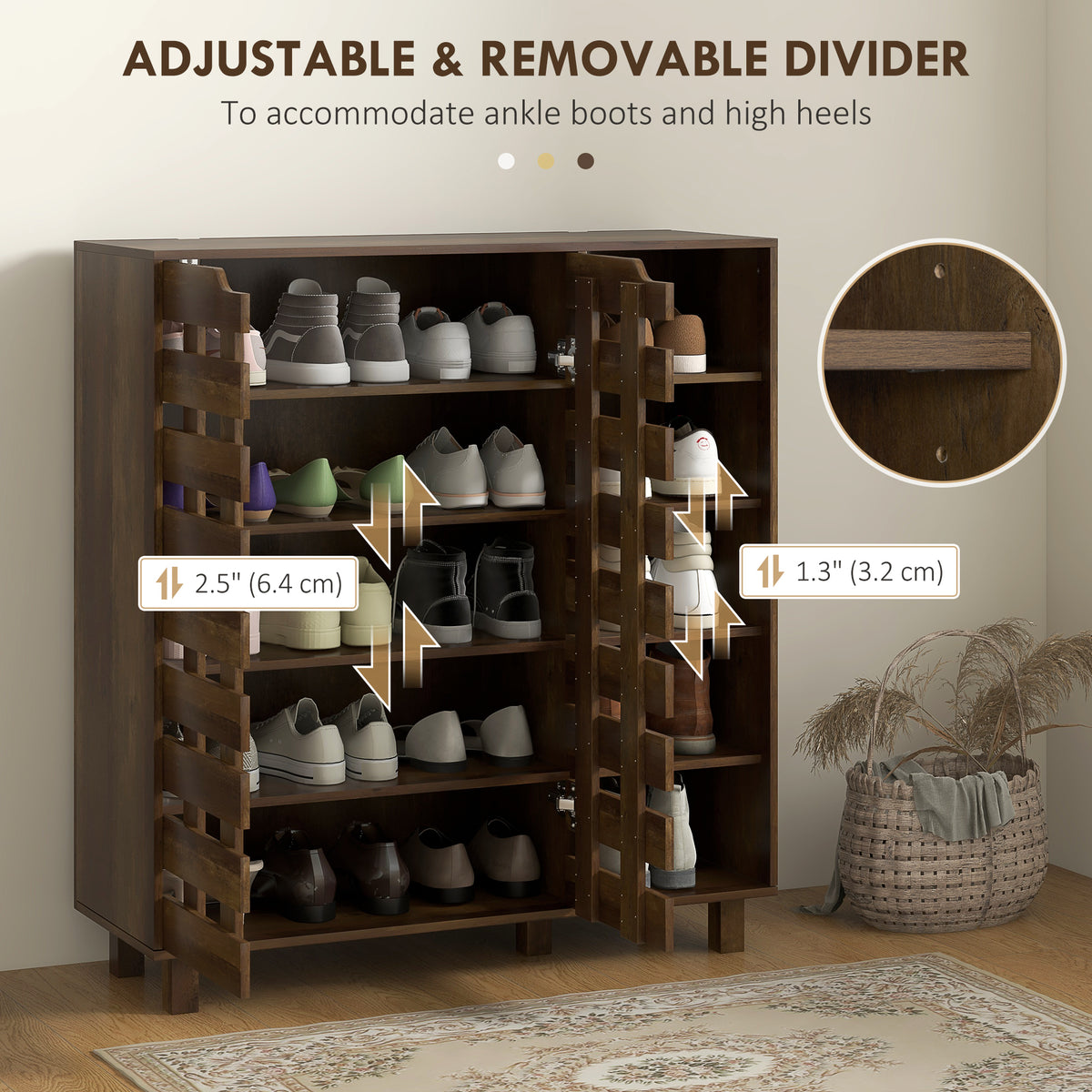Shoe Cabinet with 5-Tier Double Door Storage – 34"W x 37"H