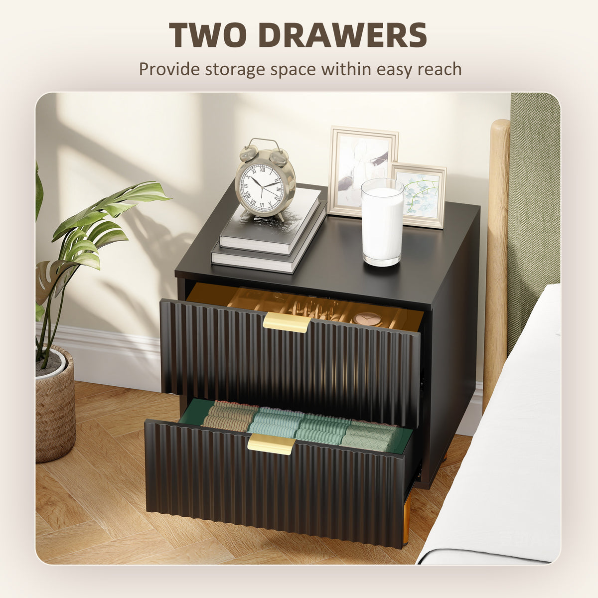 Modern 2-Drawer Nightstands with Metal Legs, Set of 2 – 19"W x 22"H