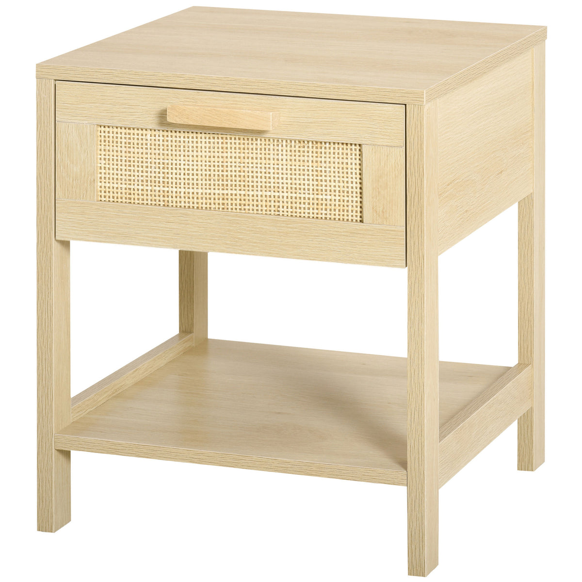 Narrow Rattan Nightstand with Drawer and Shelf – 16"W x 19"H